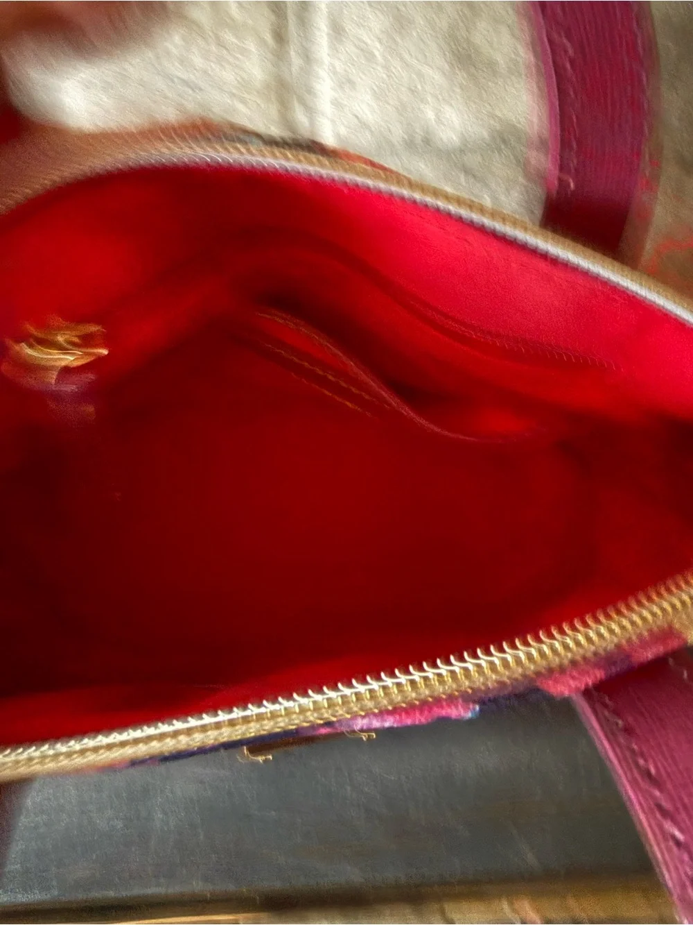 Dooney & Bourke Navy Floral Satchel with Magenta Trim
